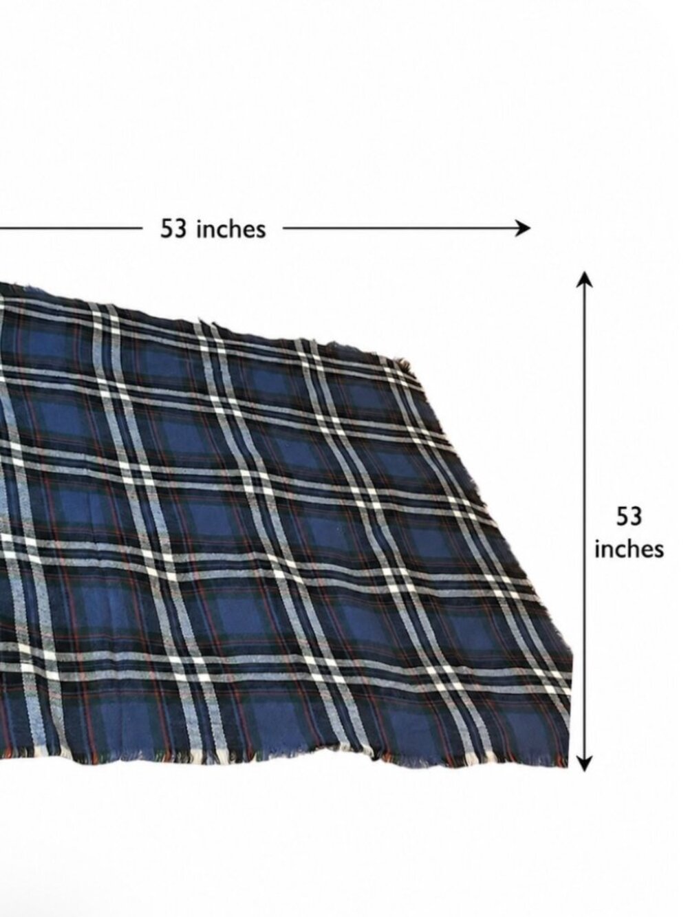 Throw Blanket Tartan Plaid Blue Green Red 53" x 53" Fringe Acrylic